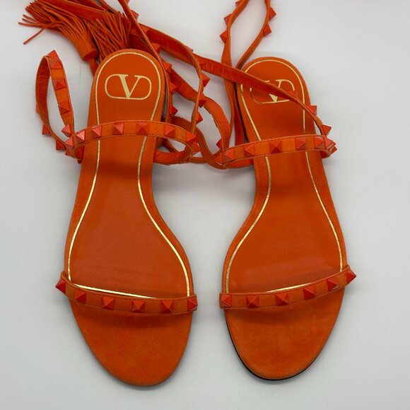 Valentino Rockstud Studded Suede Ankle Tie Flat Gladiator Sandals Shoes - Picture 9 of 12